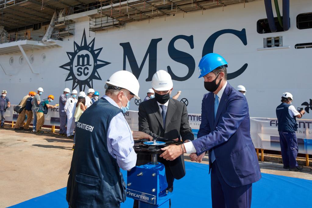 MSC Cruises and Fincantieri representatives together open the valves at todays MSC Seashore float out ceremony (2)